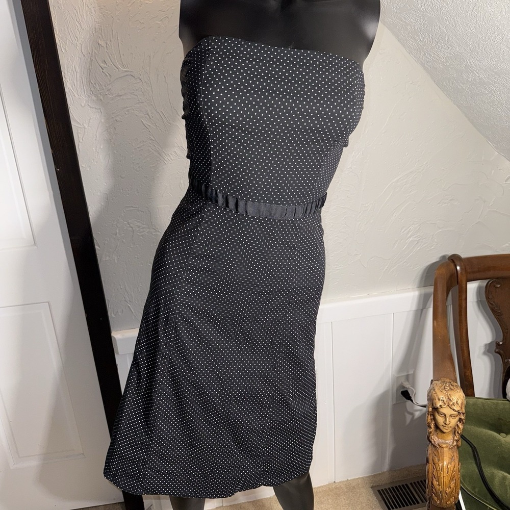 Vintage RUBY ROX Polka Dot Pin Up Dress Size 7 Midi Strapless A-line Midi Retro
